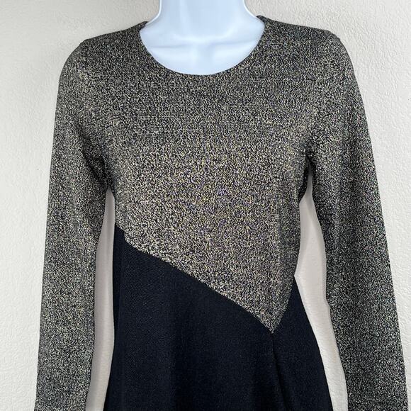 Alfani Black Gold Metallic Knit Colorblock Asymmetrical Sweater Petite Small NWT - Picture 5 of 14